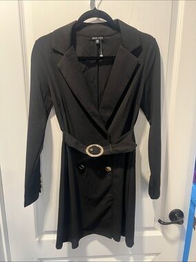 Black Long Sleeve Belted Blazer Dress